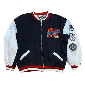 Vintage 90s Mickey & Co. World Tour Varsity Jacket M Black & White Cotton Intern
